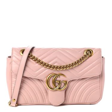 Gucci Calfskin Matelasse Small GG Marmont Shoulder Bag Perfect Pink